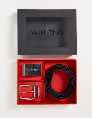 Valentino Bags Cricket 2 buckle leather belt giftset in black