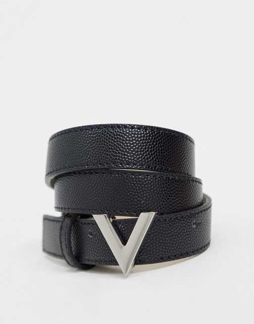 Valentino Bags Divina belt in black with silver V buckle | ASOS