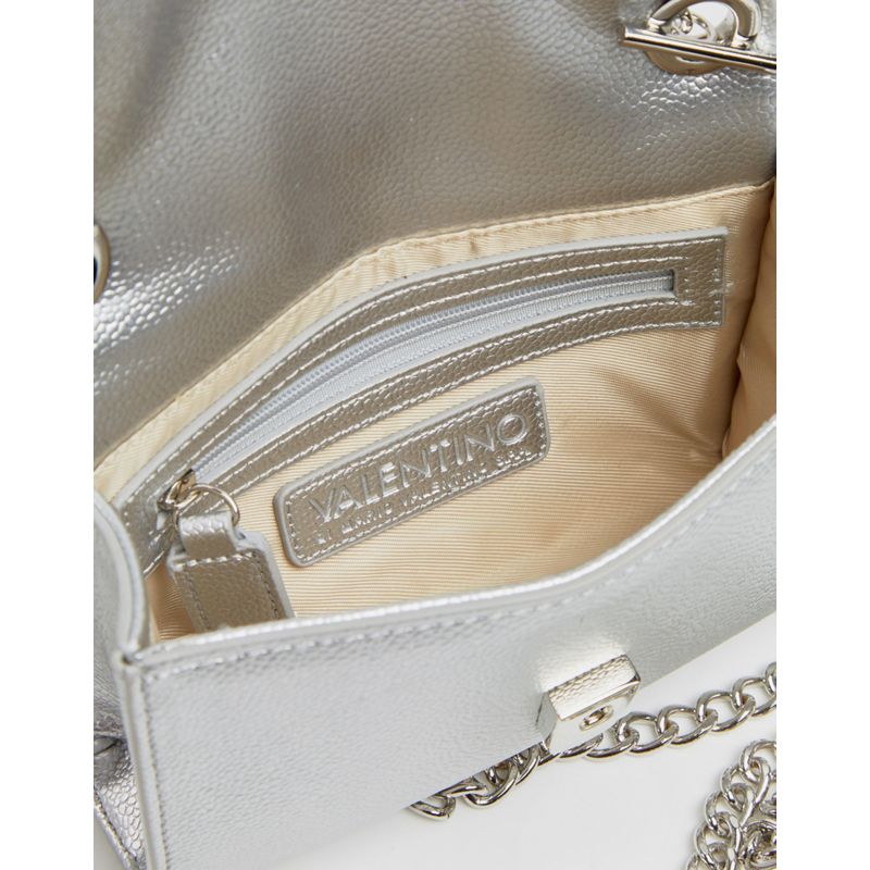  cD8WG Valentino Bags - Divina - Borsa a tracolla argento con patta e dettaglio con nappa