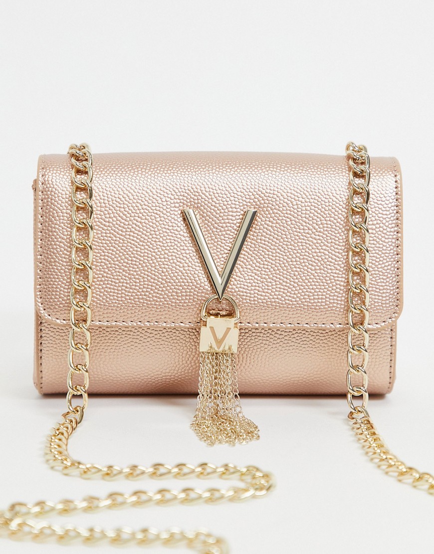 Valentino Bags - Divina - Crossbody tas met overgevouwen flap en kwastje in rose gold-Goud
