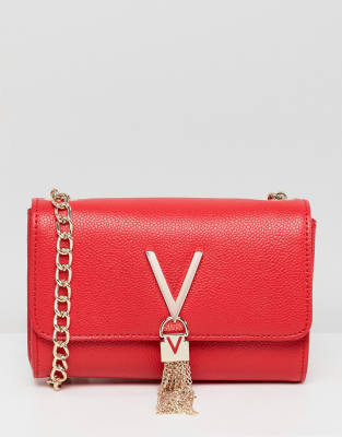 Bags Divina foldover tassel detail cross body bag in red | ASOS