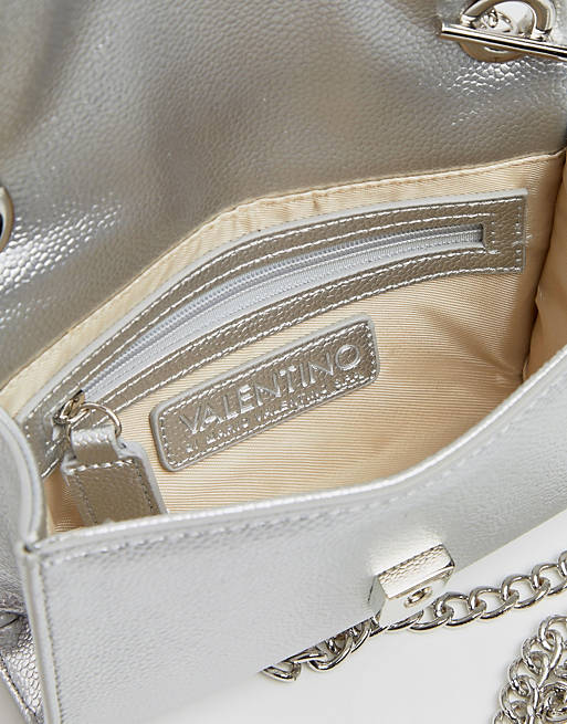 Valentino Bags Divina foldover tassel detail cross body bag in silver