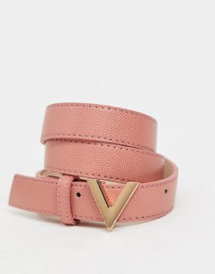 Valentino Bags – Divina – Gürtel in Rosa mit silberfarbener Schnalle in V-Design