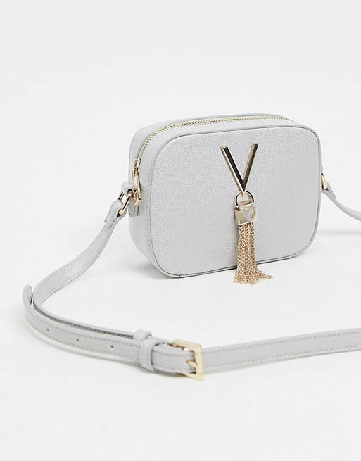 Women Valentino Bags Divina tassel detail camera cross body bag in grey 