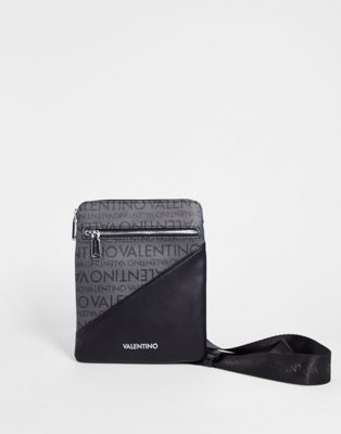 Homme Valentino Bags - Dry - Pochette bandoulière avec empiècement et logo imprimé sur l'ensemble - Gris