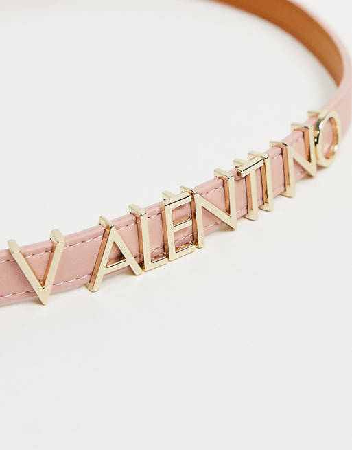 Valentino Bags Emma Winter skinny logo belt in pale pink