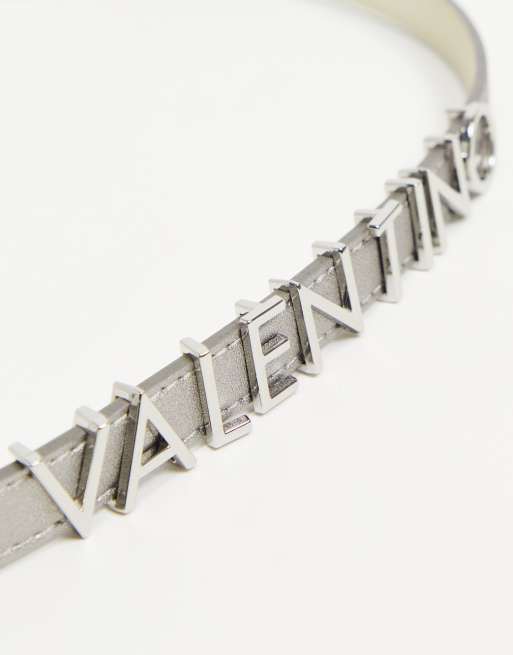 Valentino Bags - Emma Winter - Skinny riem met logo in zilver