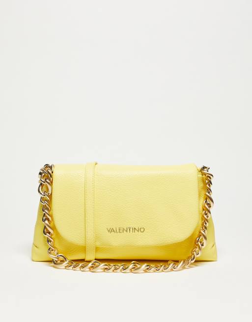 Valentino Bags – Friends – Żółta składana torebka z klapą z łańcuszkiem 