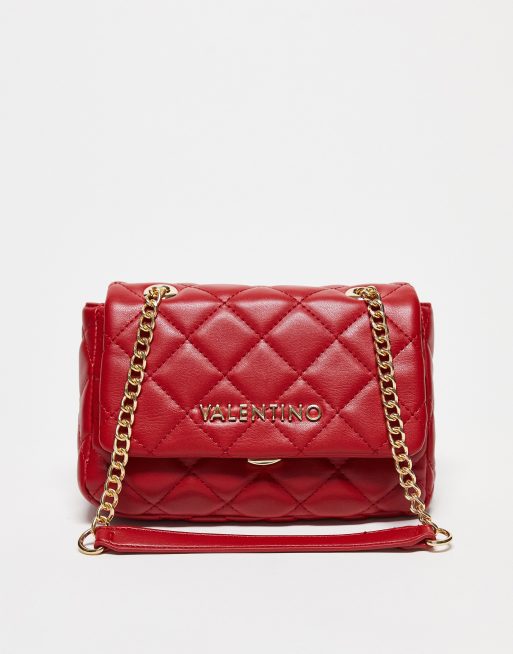 Valentino Bags – Ocarina – Czerwona pikowana torebka crossbody z łańcuszkowym paskiem