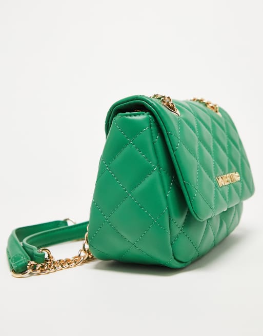 Valentino Bags Ocarina Doorgestikte tas met crossbody kettingriem in groen