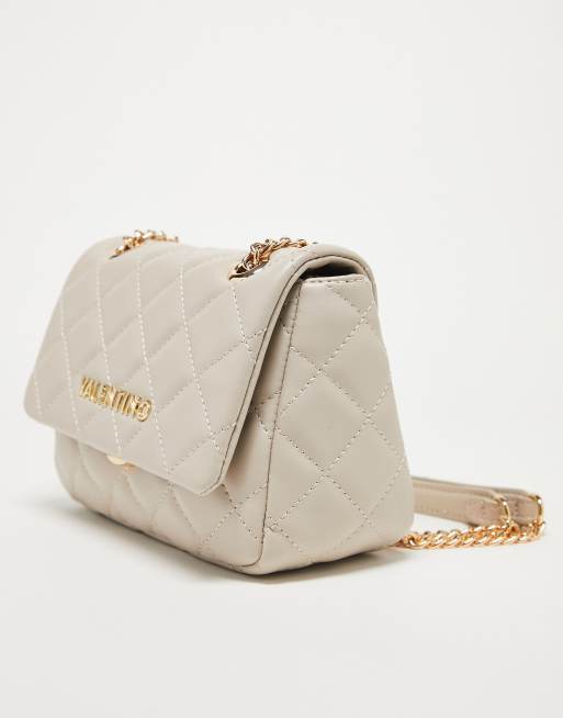 Valentino by Mario Valentino Ocarina large quilted cross body bag with  chain strap in white, ASOS