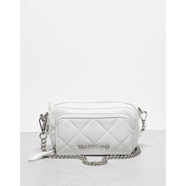 Valentino by Mario Valentino Ocarina large quilted cross body bag with  chain strap in white