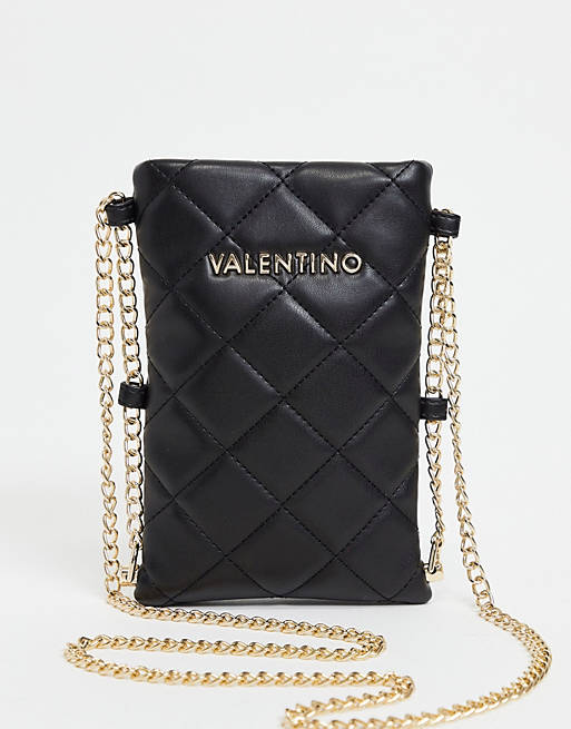 Women Valentino Bags Ocarina quilted cross body pouch bag with chain in black 