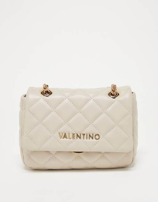 Valentino Bags – Ocarina – Vit, quiltad axelremsväska med kedjerem