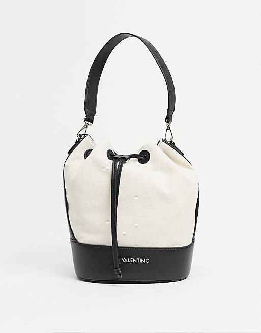 Valentino Bags Pamela cross body bucket bag in black and canvas