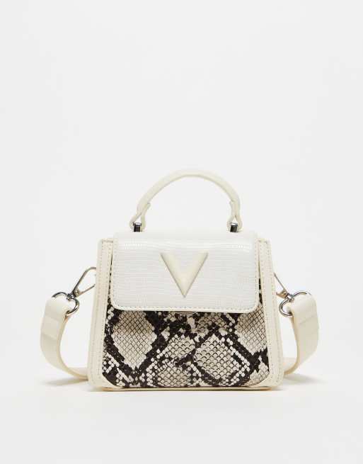 Valentino Bags – Peri – Biała torebka w wężowy wzór z uchwytem na górze