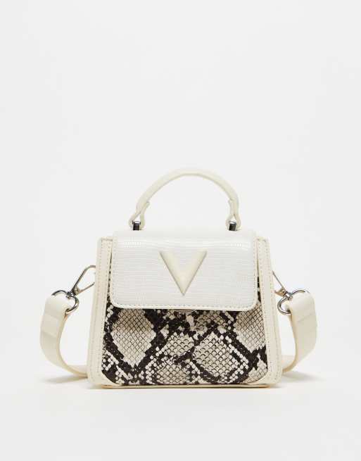 Valentino Bags Peri Tas met handvat bovenop en slangenprint in wit