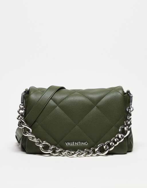 Valentino Bags – Pikowana torebka na ramię z klapką i paskiem z łańcuszkiem