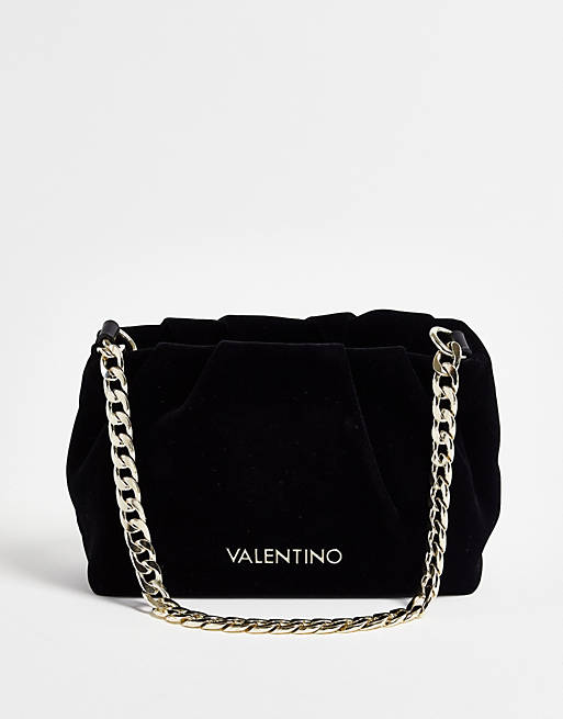 Valentino Bags Poplar ruched velvet mini bag in black