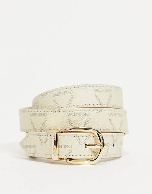  Valentino Bags skinny monogram belt in white 