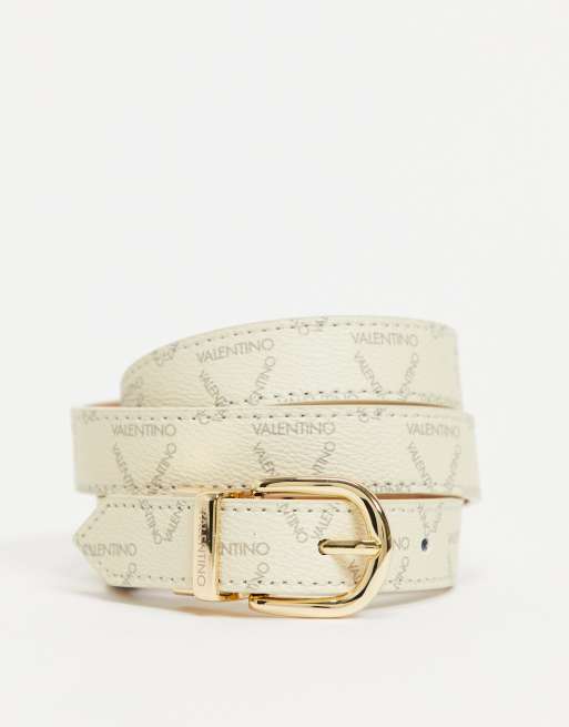 Valentino Bags skinny monogram belt in white