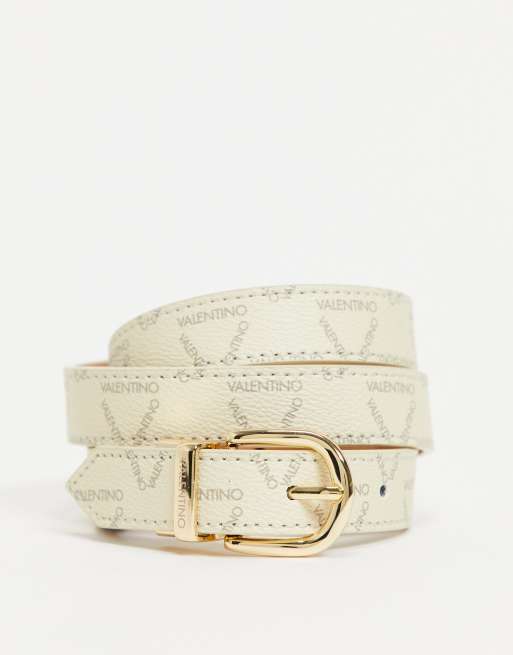 Valentino Bags – Wąski biały pasek z monogramem