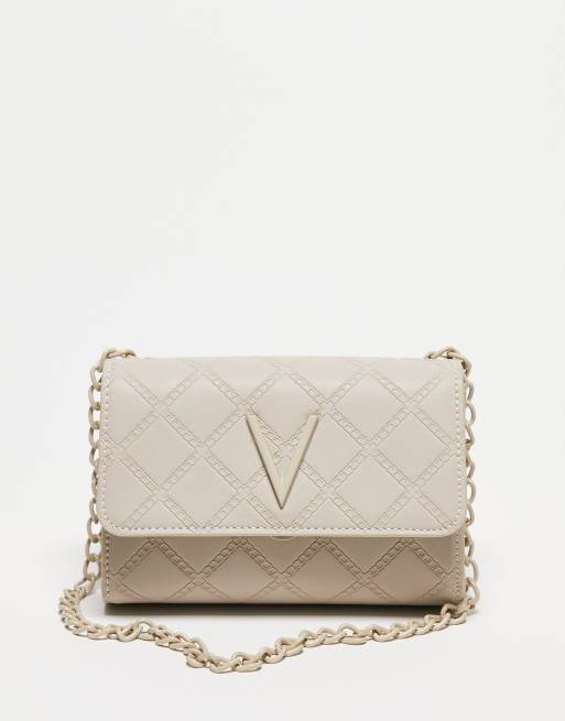 Valentino – Blush – Pikowana torebka crossbody z klapą w kolorze ecru 