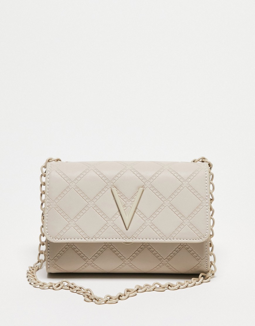 Valentino Blush quilted crossbody foldover bag in ecru-White