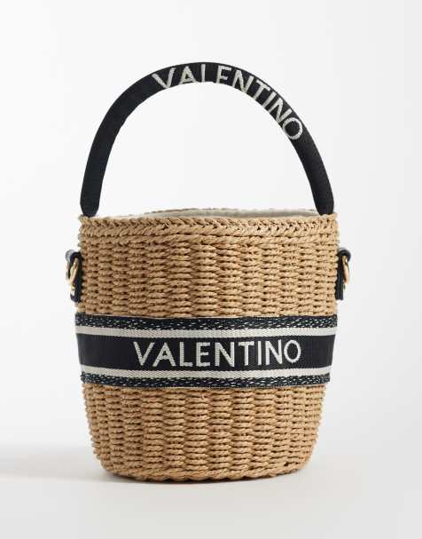 Valentino Boho raffia bucket bag in neutral and black - view 1