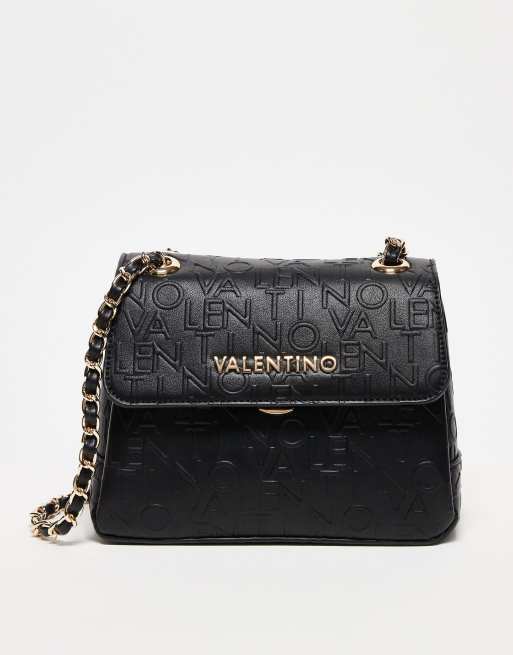 Valentino - Borsa con patta e tracolla a catenina nera