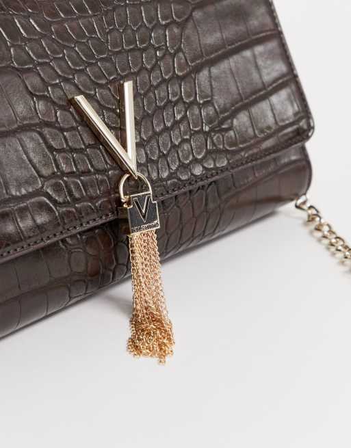 skilsmisse ret tør Valentino by Mario Valentino Audrey chocolate croc effect foldover cross  body bag with chain | ASOS