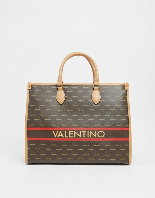 Valentino by Mario Valentino Babila logo tote in brown multi