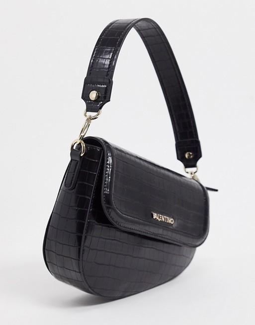 Valentino Bags Bicorno croc shoulder saddle bag in black