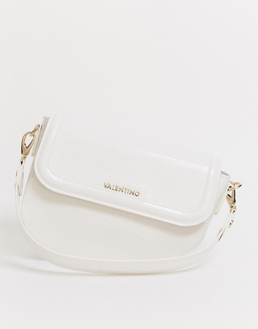 Valentino by Mario Valentino Bicorno croc shoulder saddle bag in white