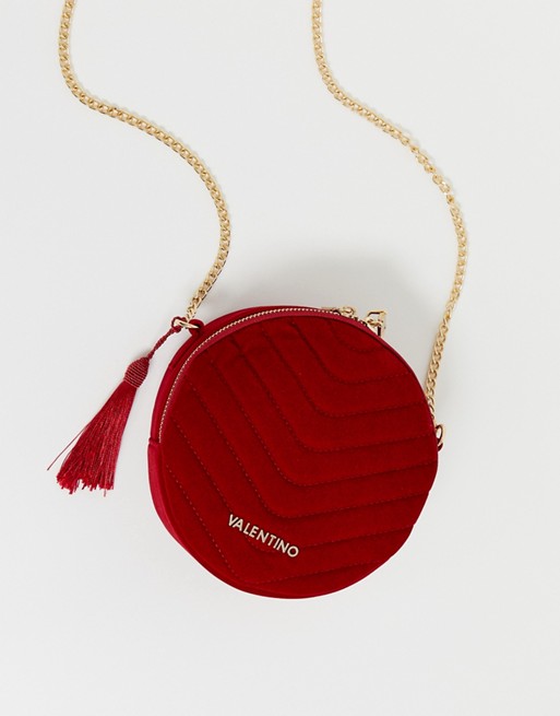 Valentino by Mario Valentino Carillon red velvet circle quilted cross body bag