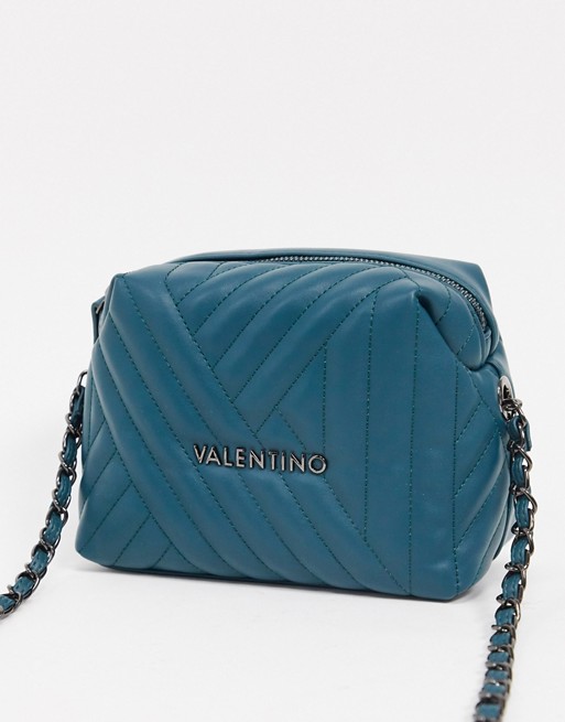 Valentino by Mario Valentino criss cross quilted cross body bag in blue with chain strap | ASOS