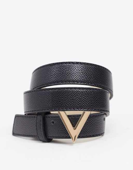 Valentino by Mario Valentino Divina belt in black with gold V buckle ASOS
