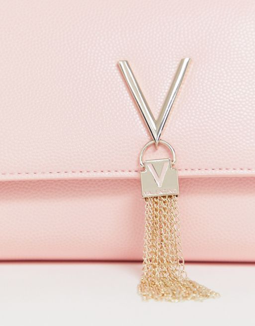 Valentino by Mario Valentino Exclusive Divina foldover tassel detail cross  body bag in pink