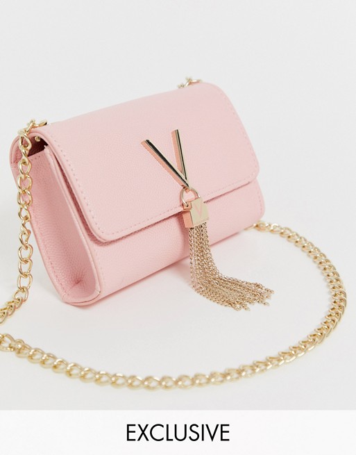 Valentino by Mario Valentino Exclusive Divina foldover tassel detail cross body bag in pink