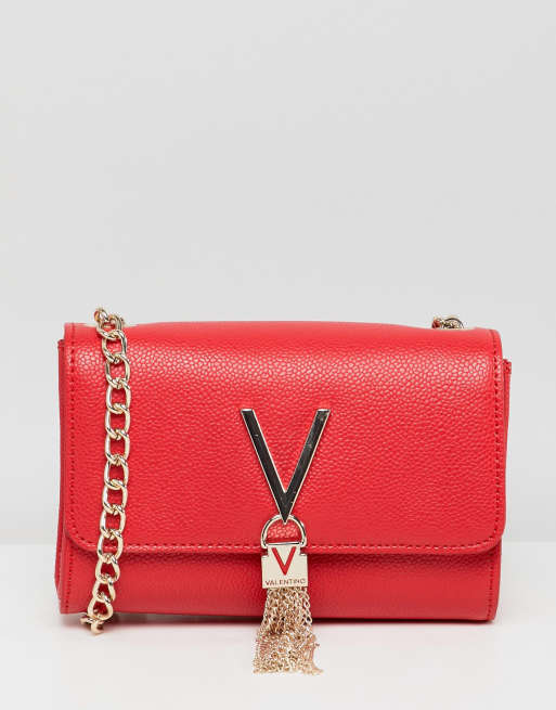 Valentino by Mario Valentino red foldover tassel detail cross body bag, ASOS