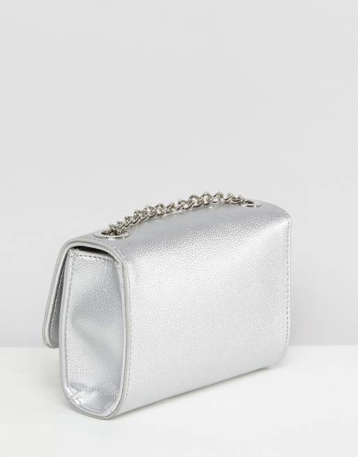 Valentino by Mario Valentino Divina foldover tassel detail cross body bag in silver