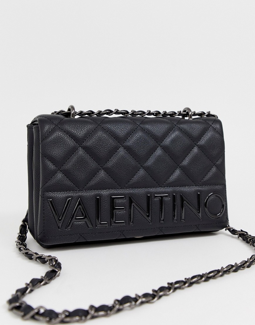 Valentino by Mario Valentino - Doorgestikte schoudertas met flap in zwart