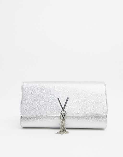 Valentino by Mario Valentino foldover clutch bag in silver