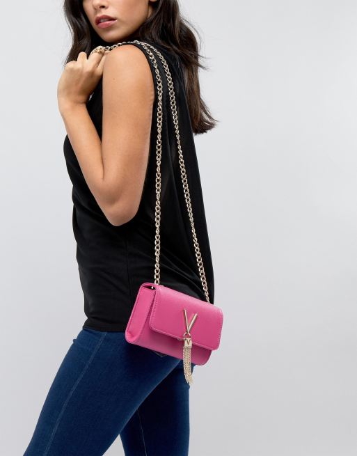 Valentino by Mario Valentino Foldover Tassel Cross Body Bag in Pink