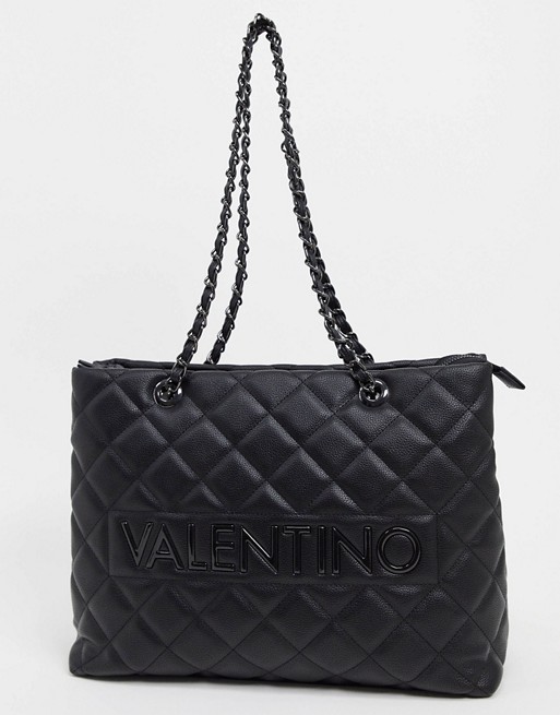 Valentino by Mario Valentino Licia quilted tote bag with chain handle detail in black