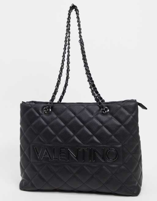 valentino black quilted tote bag