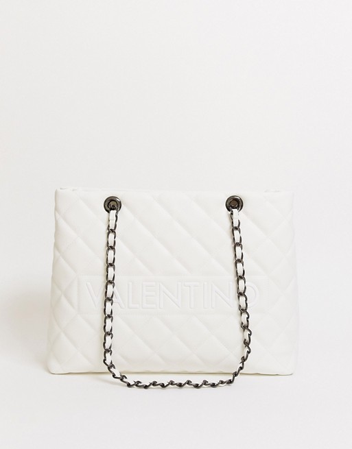 Valentino by Mario Valentino Licia quilted tote bag with chain handle detail in white