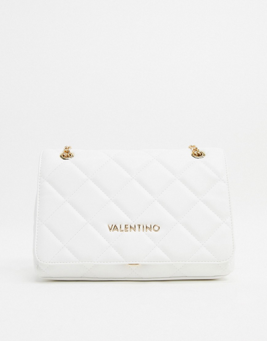 Valentino by Mario Valentino Ocarina large quilted cross body bag with chain strap in white