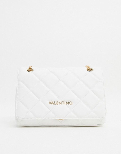 Valentino by Mario Valentino Ocarina large quilted cross body bag with chain strap in white