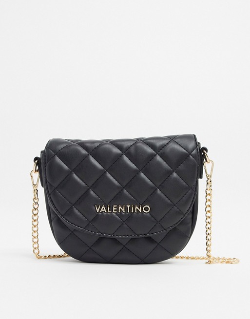 Valentino by Mario Valentino Ocarina quilted saddle bag with chain cross body strap in black